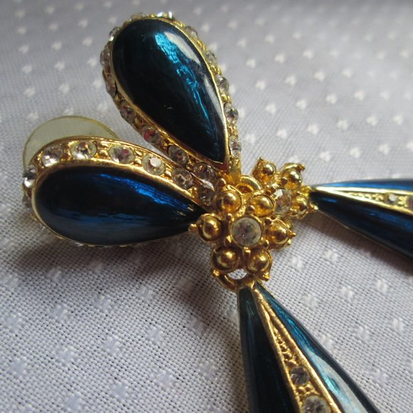 VINTAGE STAR BRIGHT - ROYAL and CRYSTAL TEARDROP EARRINGS - NWOT - Picture 9 of 15